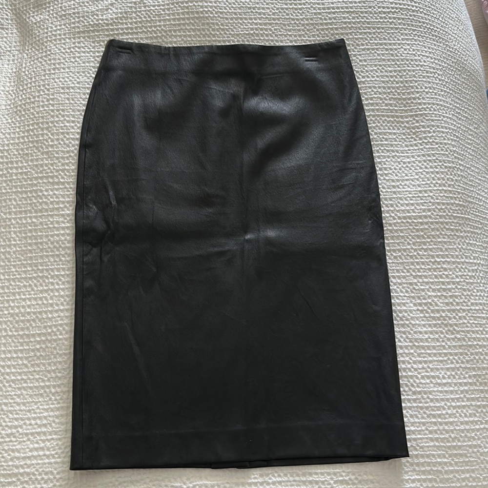Theory black leather pencil skirt. Worn only one time!!